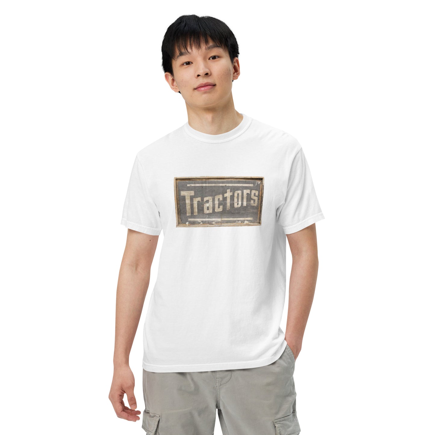 Retro Tractors Sign Wood Style Unisex garment-dyed heavyweight t-shirt