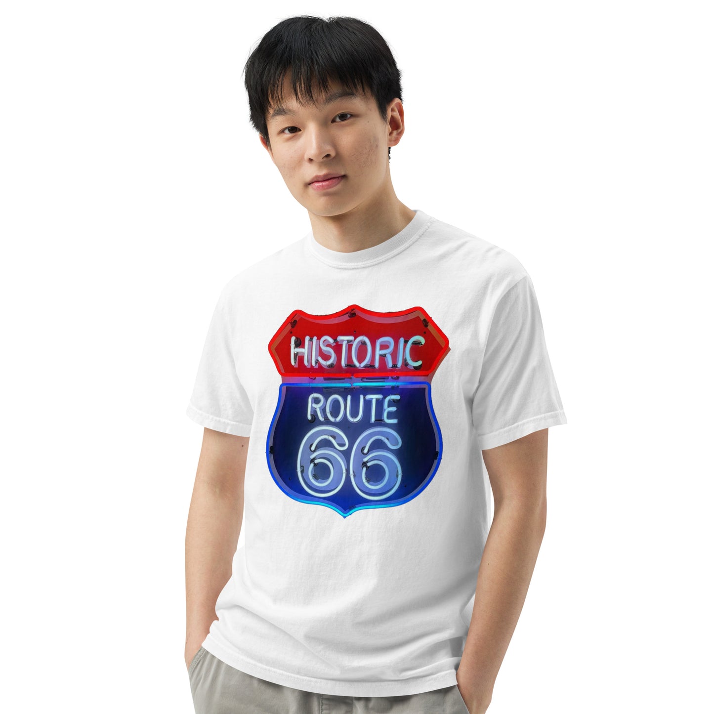 Route 66 Neon Style Lit Unisex Heavyweight T-Shirt