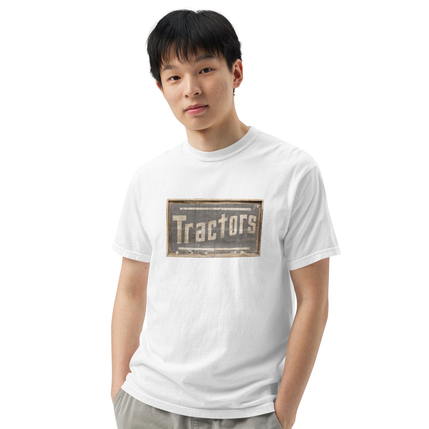 Retro Tractors Sign Wood Style Unisex garment-dyed heavyweight t-shirt