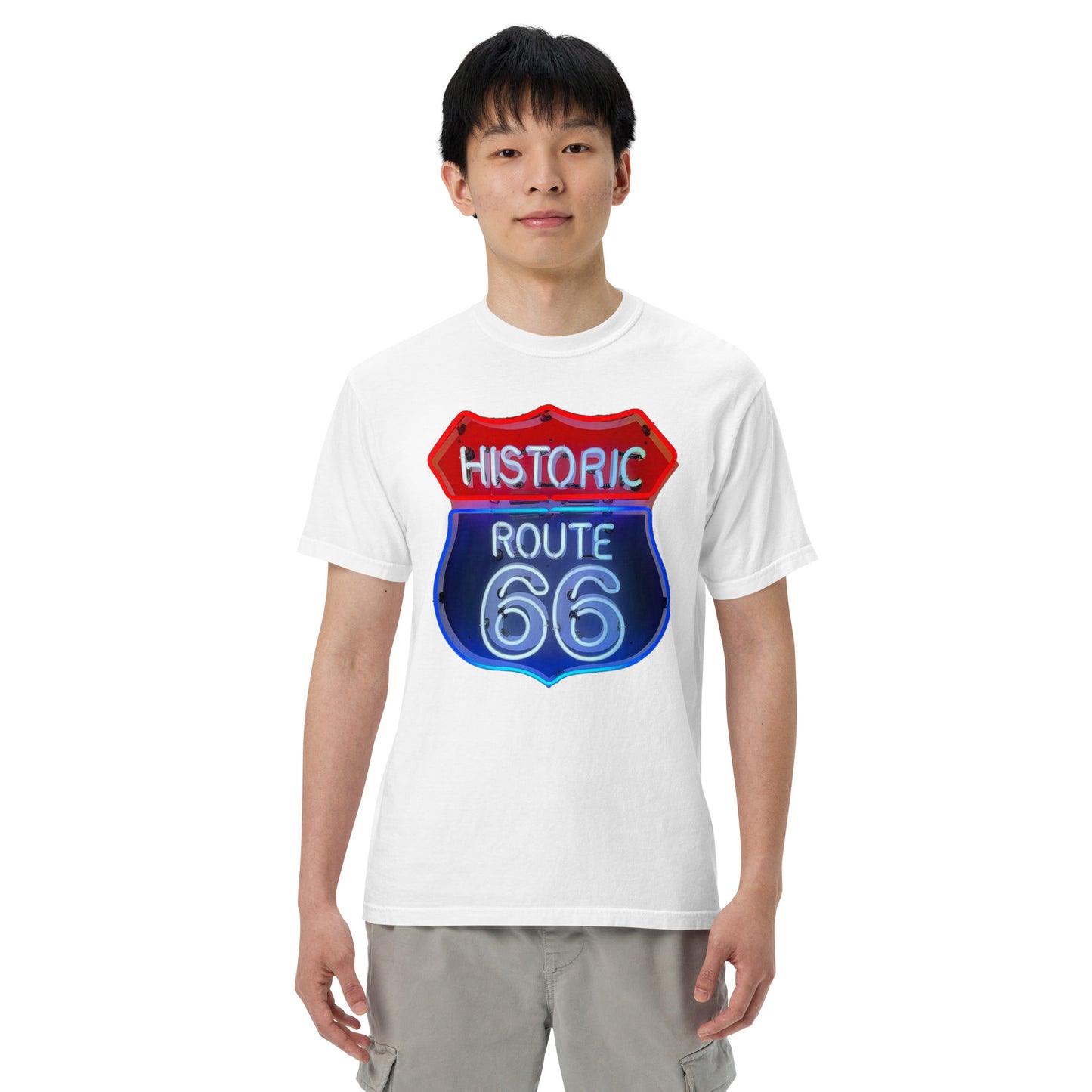 Route 66 Neon Style Lit Unisex Heavyweight T-Shirt