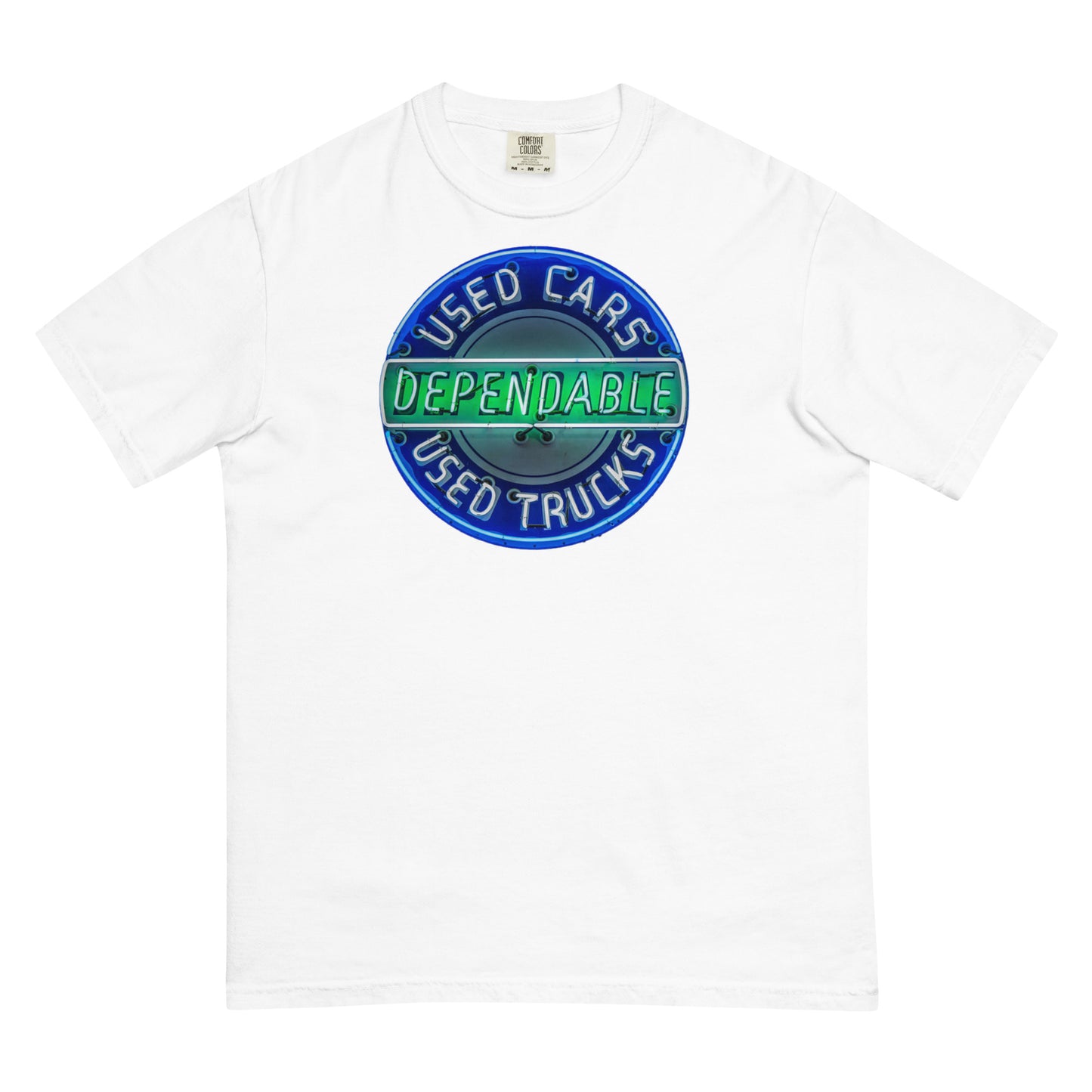 Retro Dependable Used Cars Neon Design Unisex garment-dyed heavyweight t-shirt