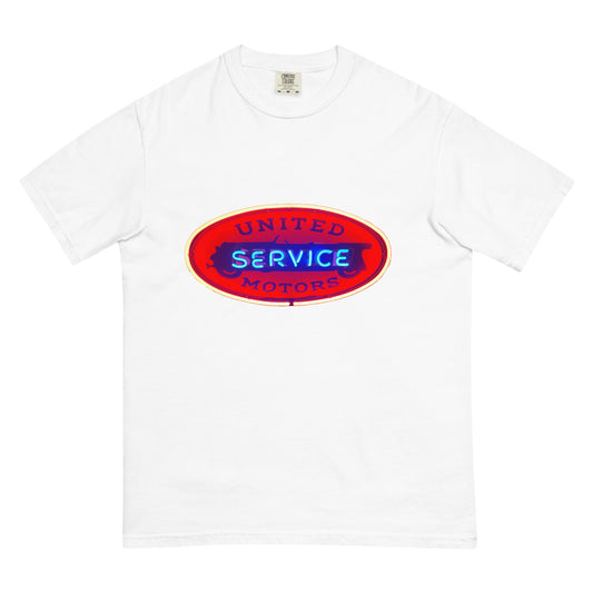 Vintage United Service Motor Neon Style Lit Unisex garment-dyed heavyweight t-shirt