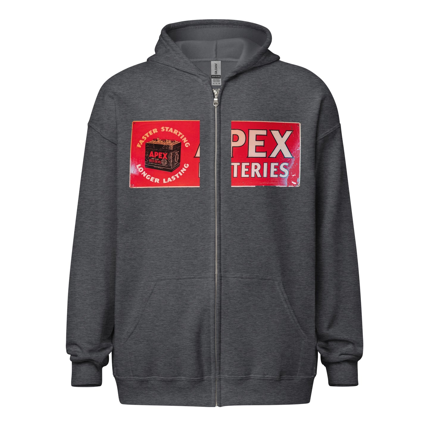 Apex Batteries Retro Tin Style Unisex heavy blend zip hoodie