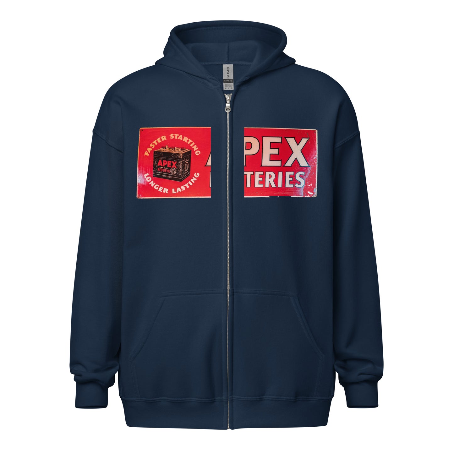 Apex Batteries Retro Tin Style Unisex heavy blend zip hoodie