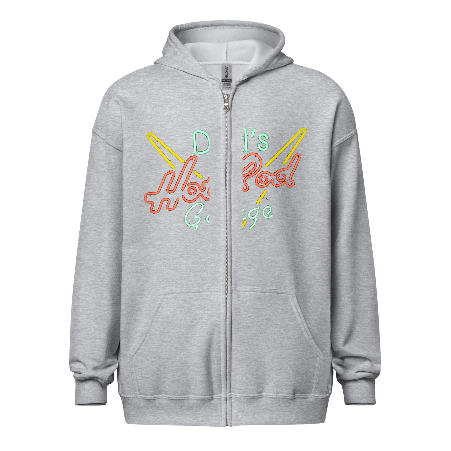 Dads Hot Rod Garage Retro Neon Sign Splatter Design Unisex heavy blend zip hoodie