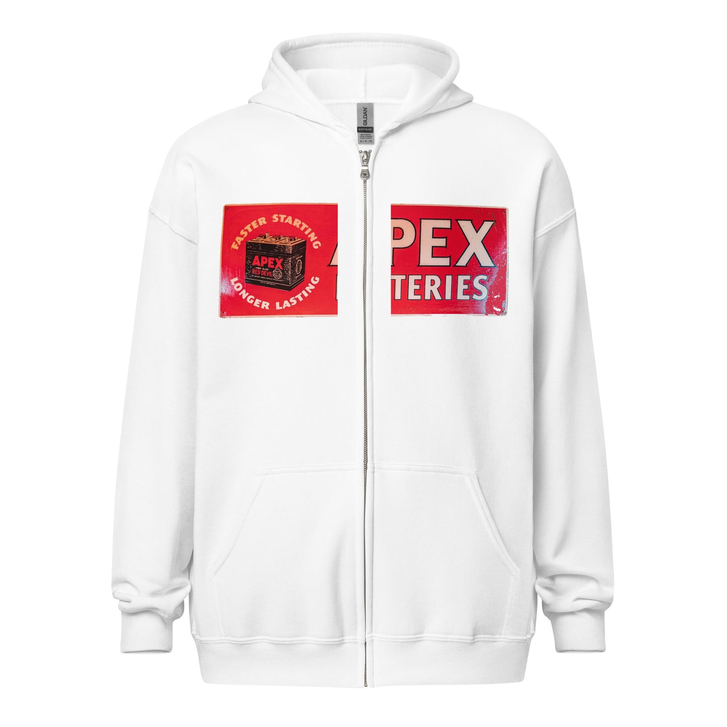 Apex Batteries Retro Tin Style Unisex heavy blend zip hoodie