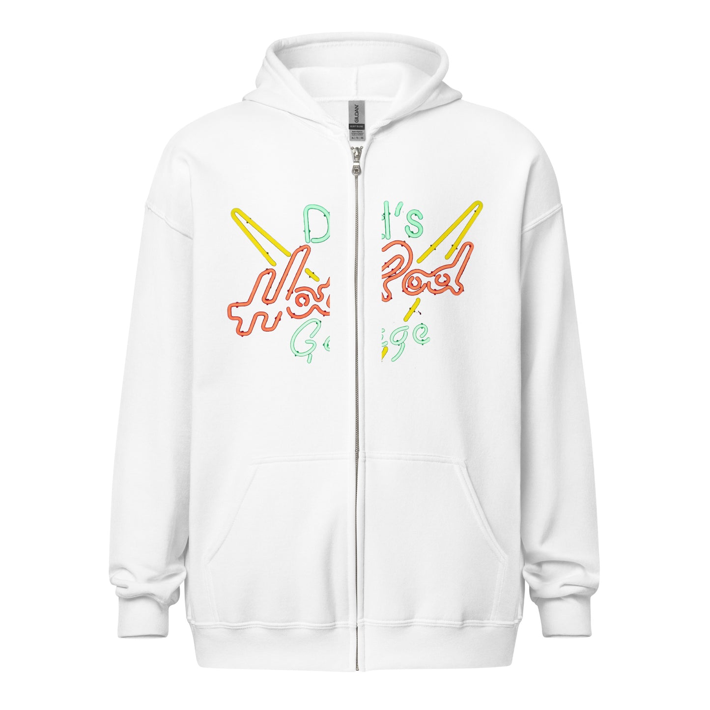 Dads Hot Rod Garage Retro Neon Sign Splatter Design Unisex heavy blend zip hoodie