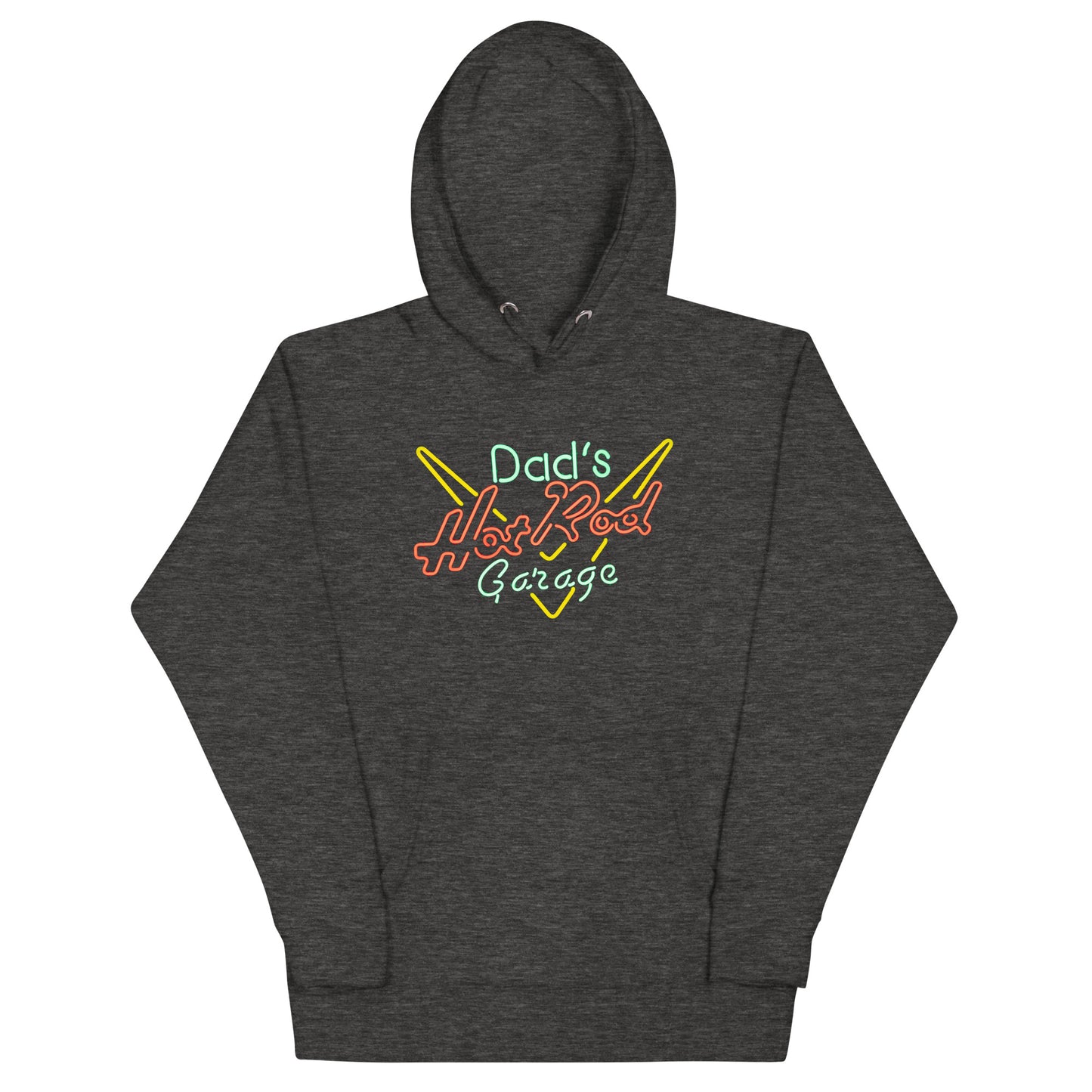 Dads Hot Rod Garage Retro Neon Sign Splatter Design Unisex Hoodie