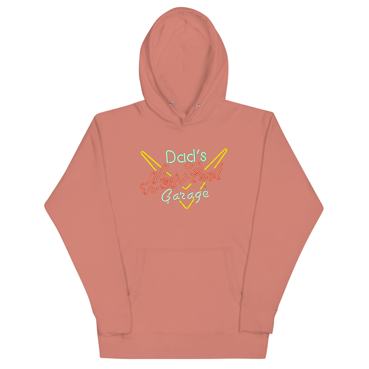 Dads Hot Rod Garage Retro Neon Sign Splatter Design Unisex Hoodie