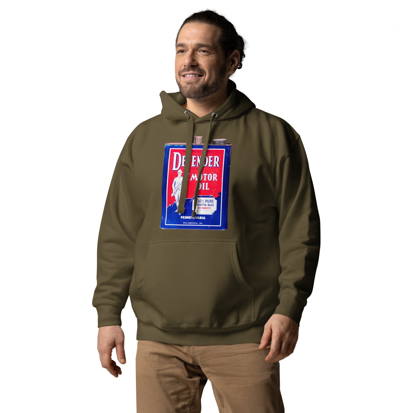 Vintage Defender Oil Steel Can Design Unisex Hoodie