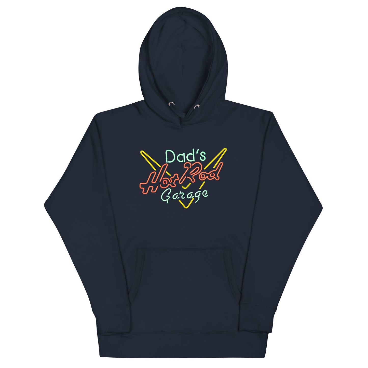 Dads Hot Rod Garage Retro Neon Sign Splatter Design Unisex Hoodie