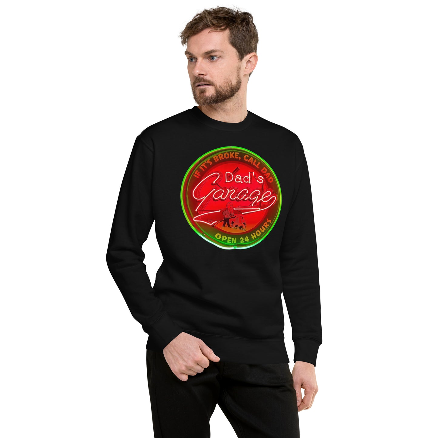 Dads Garage Retro Neon Sign Unisex Premium Sweatshirt