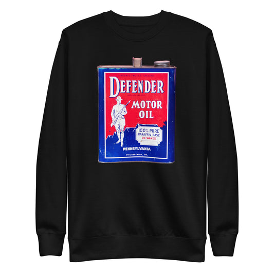 Vintage Defender Oil Steel Can Design Unisex Premium Sweatshirt