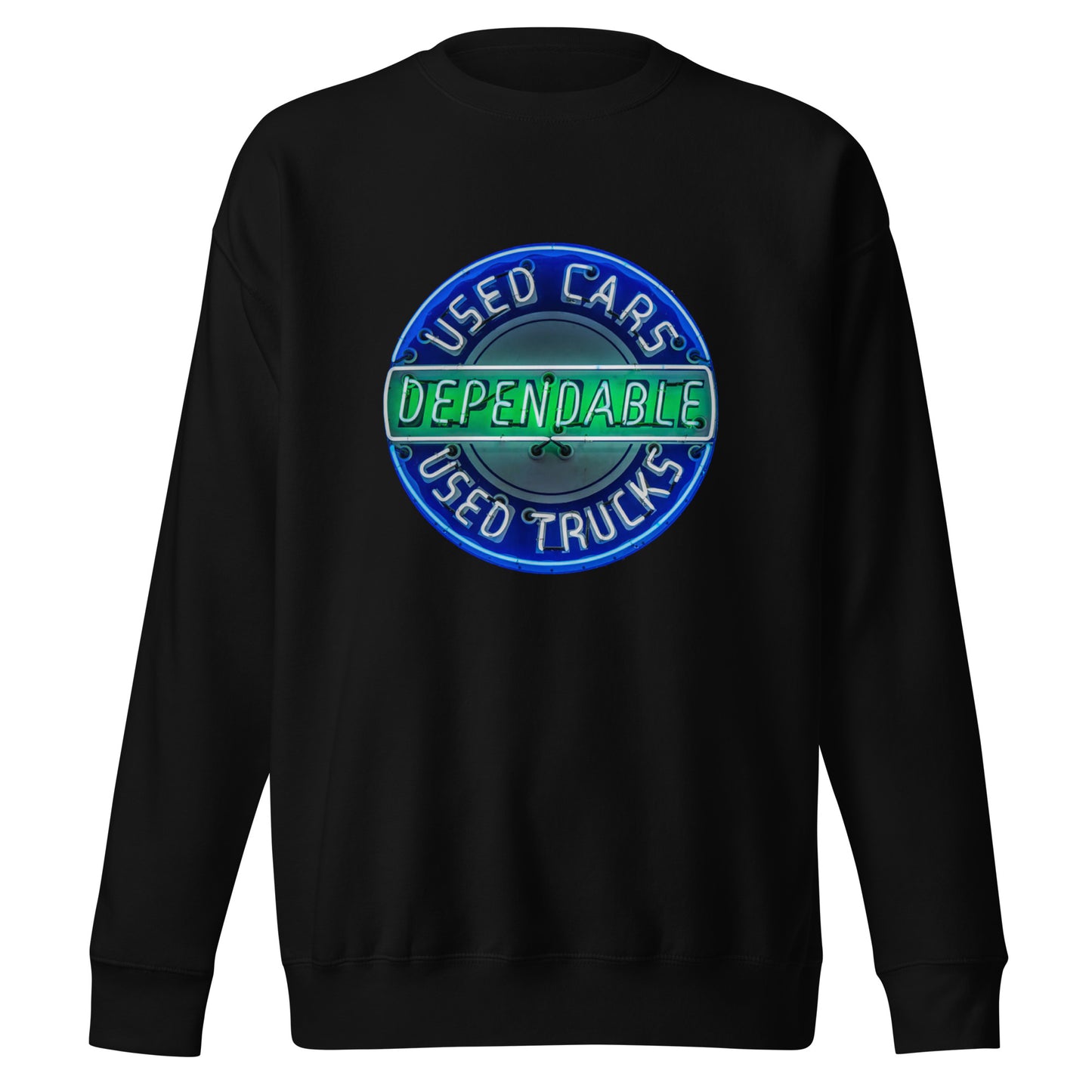 Retro Dependable Used Cars Neon Design Unisex Premium Sweatshirt