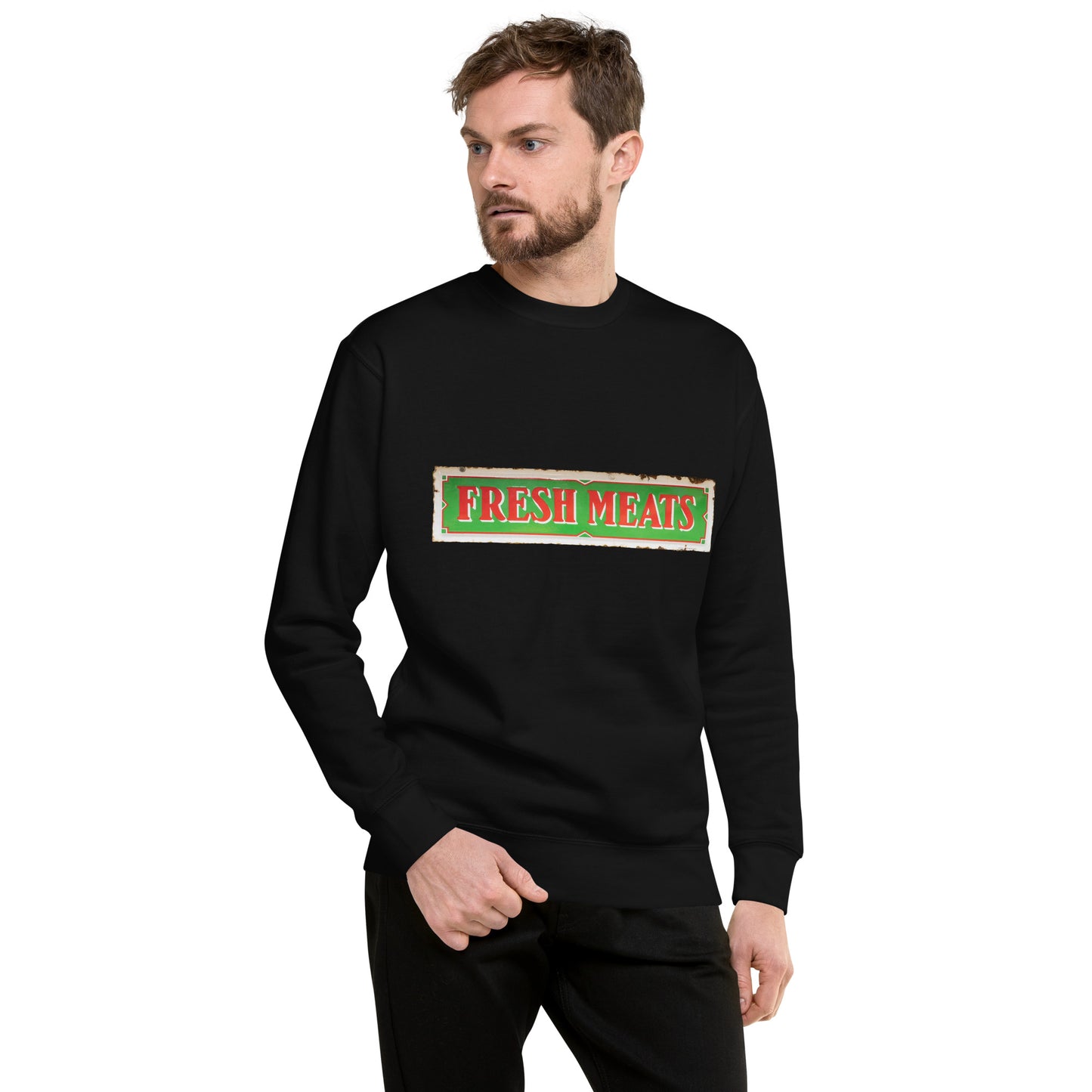 Vintage Fresh Meat Sign Porcelain Style Unisex Premium Sweatshirt