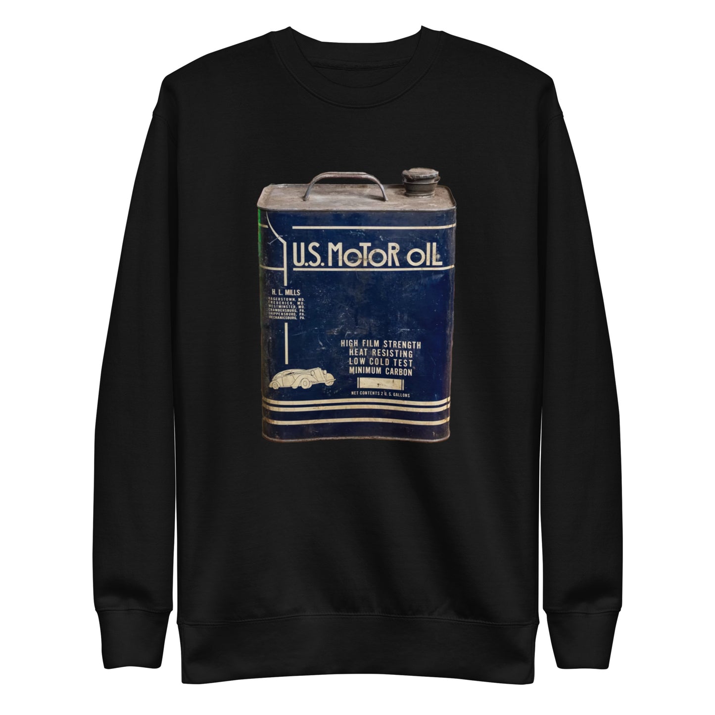 Vintage US Motor Oil Steel Gallon Style Unisex Premium Sweatshirt