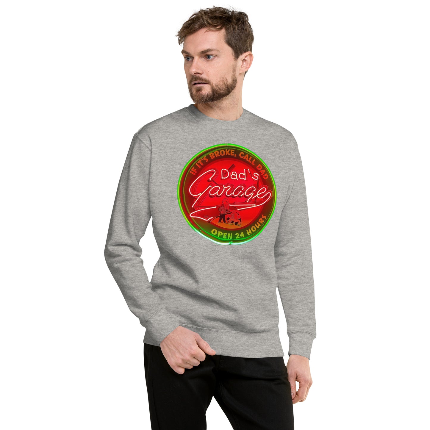 Dads Garage Retro Neon Sign Unisex Premium Sweatshirt