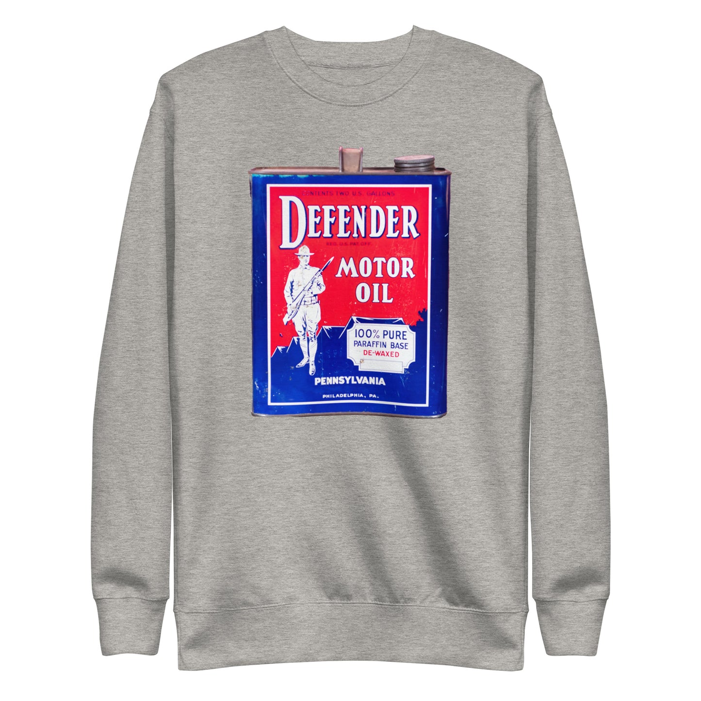 Vintage Defender Oil Steel Can Design Unisex Premium Sweatshirt