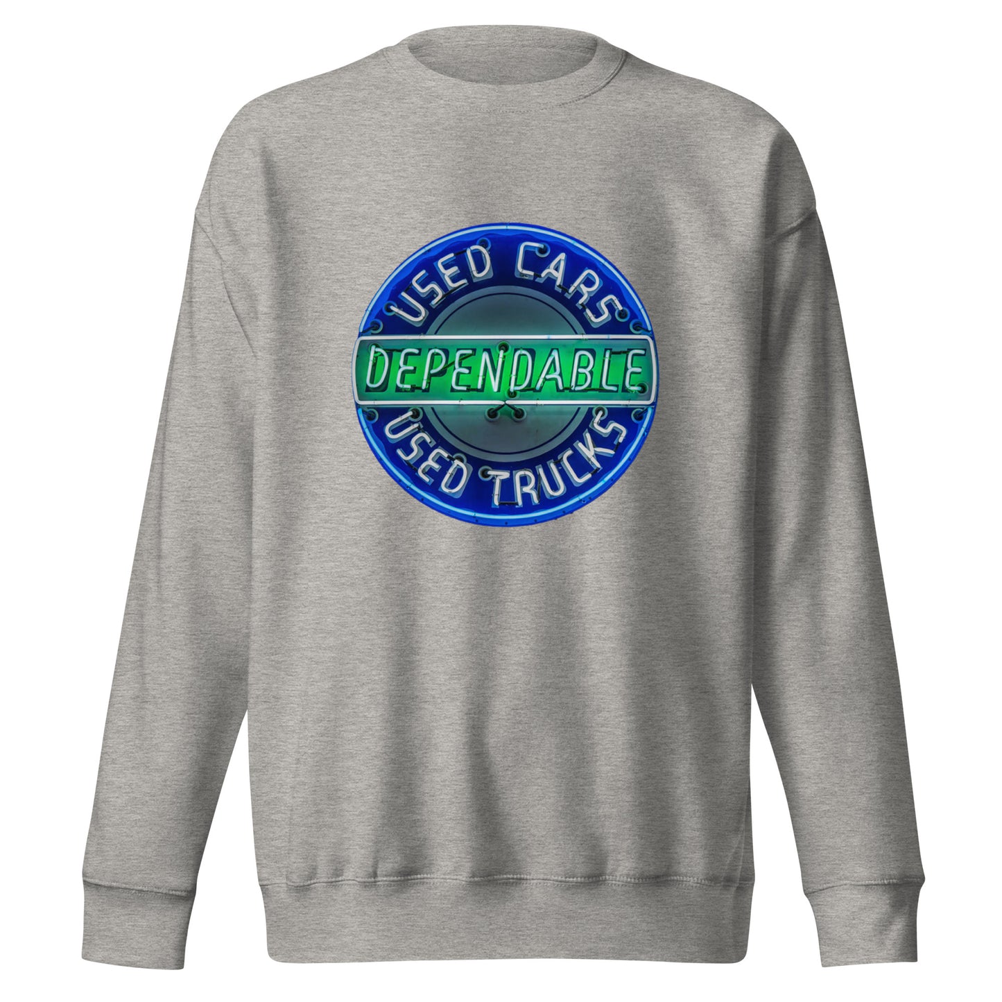 Retro Dependable Used Cars Neon Design Unisex Premium Sweatshirt