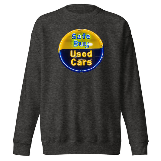 Buy Safe Vintage Used Car Sign Neon Style Unisex Premium Sweatshirt