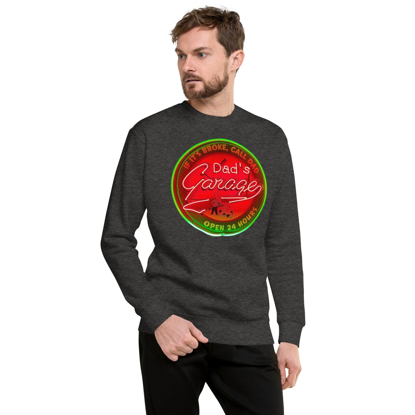 Dads Garage Retro Neon Sign Unisex Premium Sweatshirt