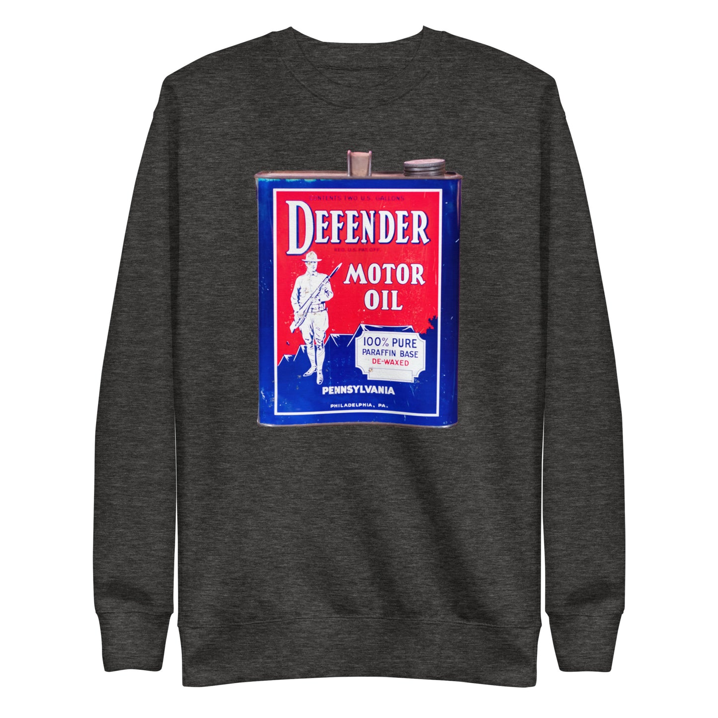 Vintage Defender Oil Steel Can Design Unisex Premium Sweatshirt