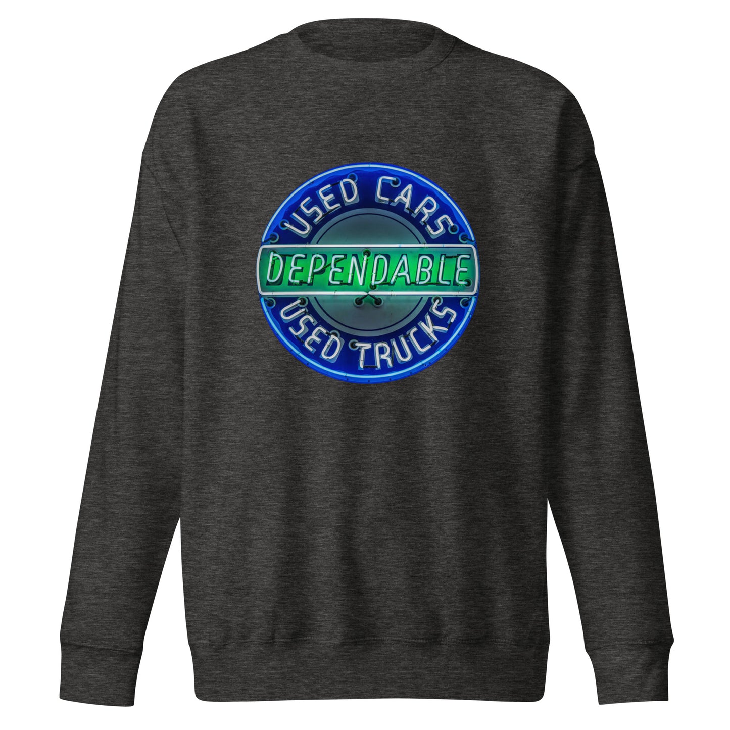Retro Dependable Used Cars Neon Design Unisex Premium Sweatshirt