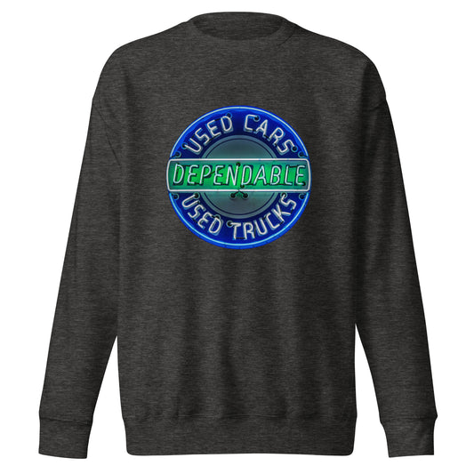 Retro Dependable Used Cars Neon Design Unisex Premium Sweatshirt