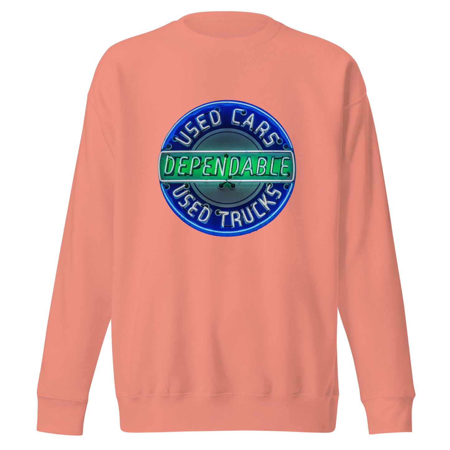 Retro Dependable Used Cars Neon Design Unisex Premium Sweatshirt