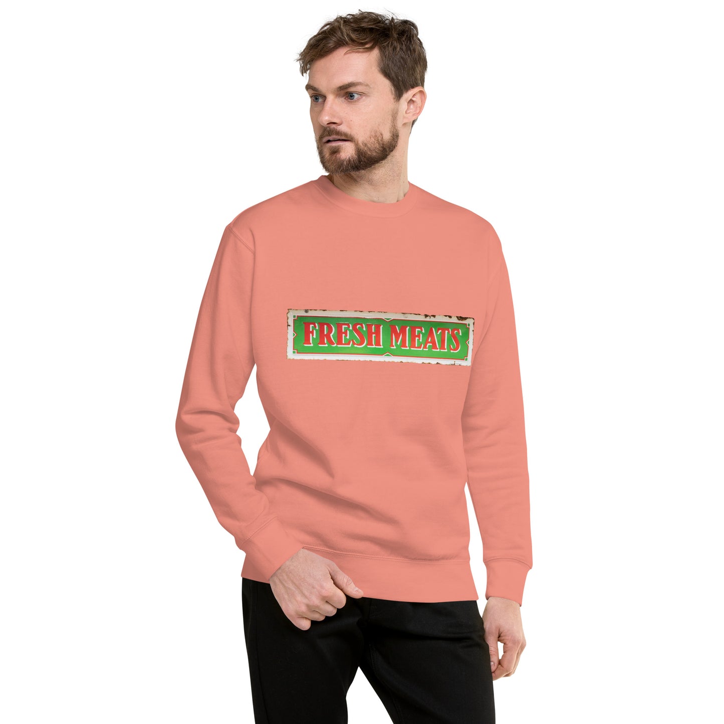 Vintage Fresh Meat Sign Porcelain Style Unisex Premium Sweatshirt