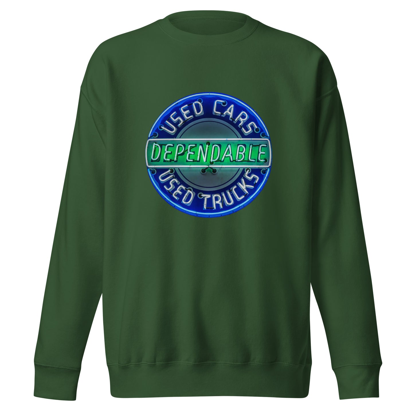 Retro Dependable Used Cars Neon Design Unisex Premium Sweatshirt