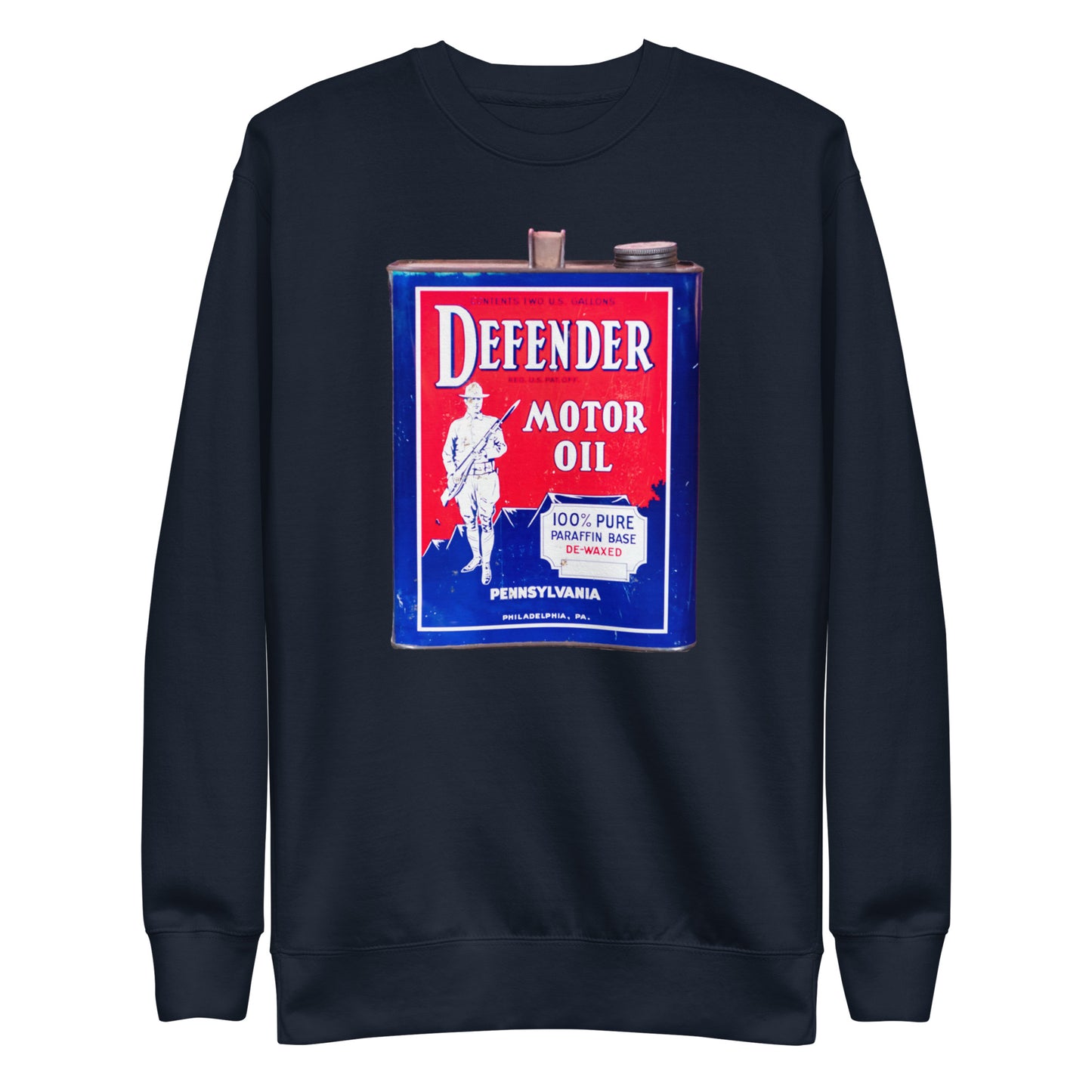 Vintage Defender Oil Steel Can Design Unisex Premium Sweatshirt