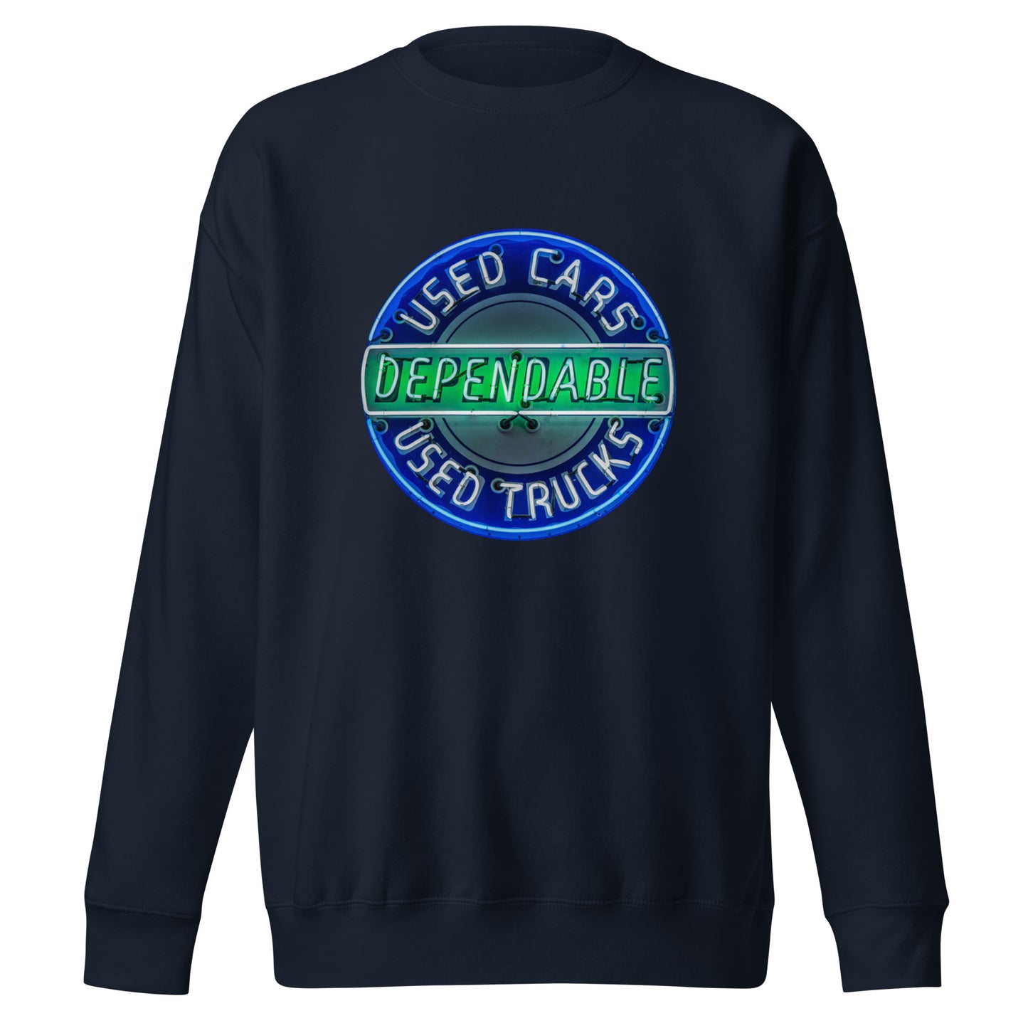 Retro Dependable Used Cars Neon Design Unisex Premium Sweatshirt