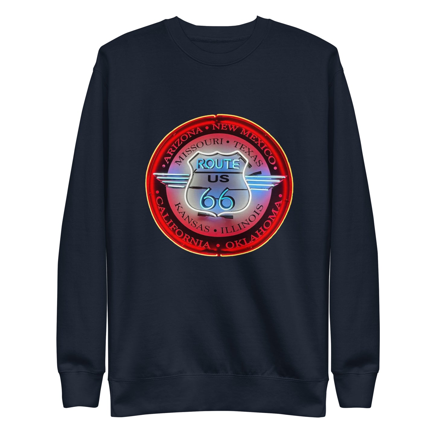 Vintage Route 66 Neon Style Lit Unisex Premium Sweatshirt