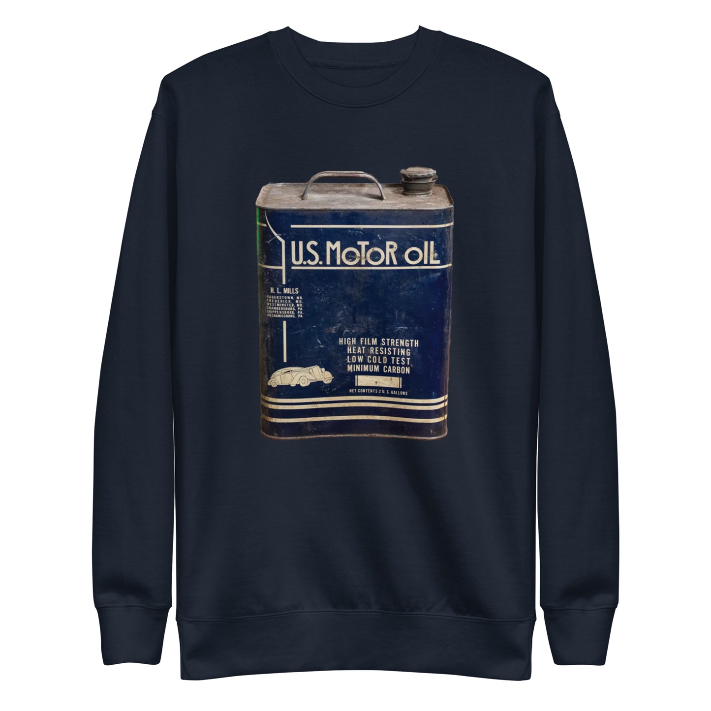 Vintage US Motor Oil Steel Gallon Style Unisex Premium Sweatshirt