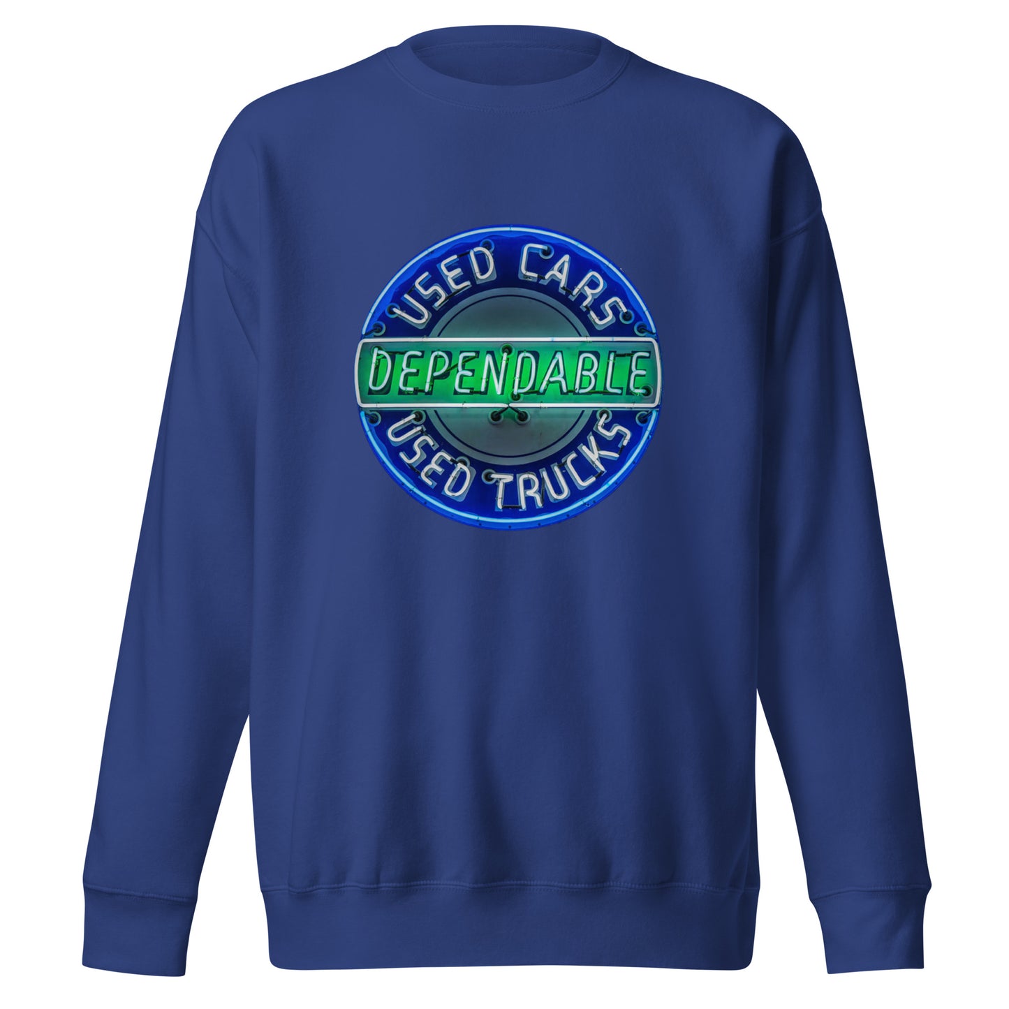 Retro Dependable Used Cars Neon Design Unisex Premium Sweatshirt