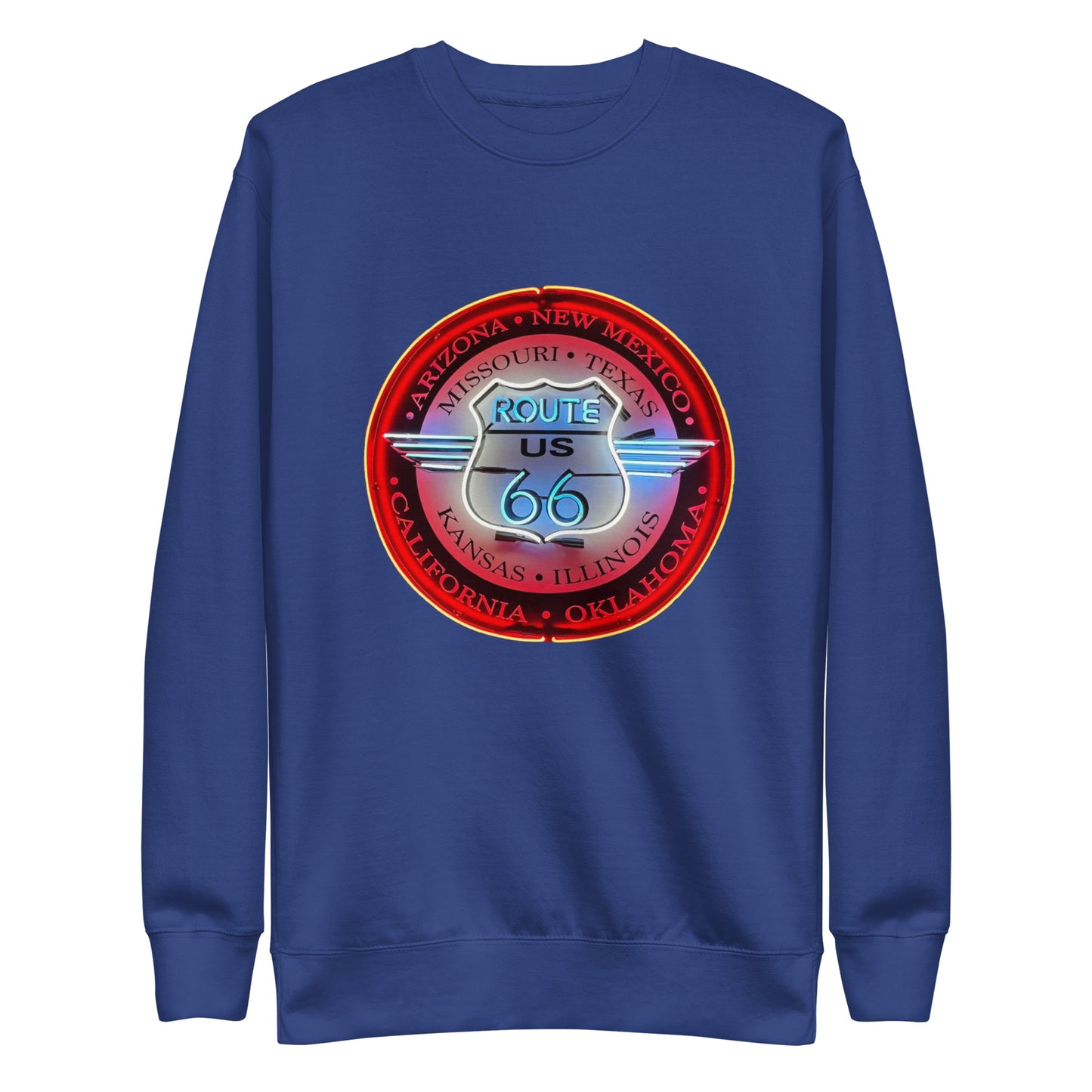 Vintage Route 66 Neon Style Lit Unisex Premium Sweatshirt