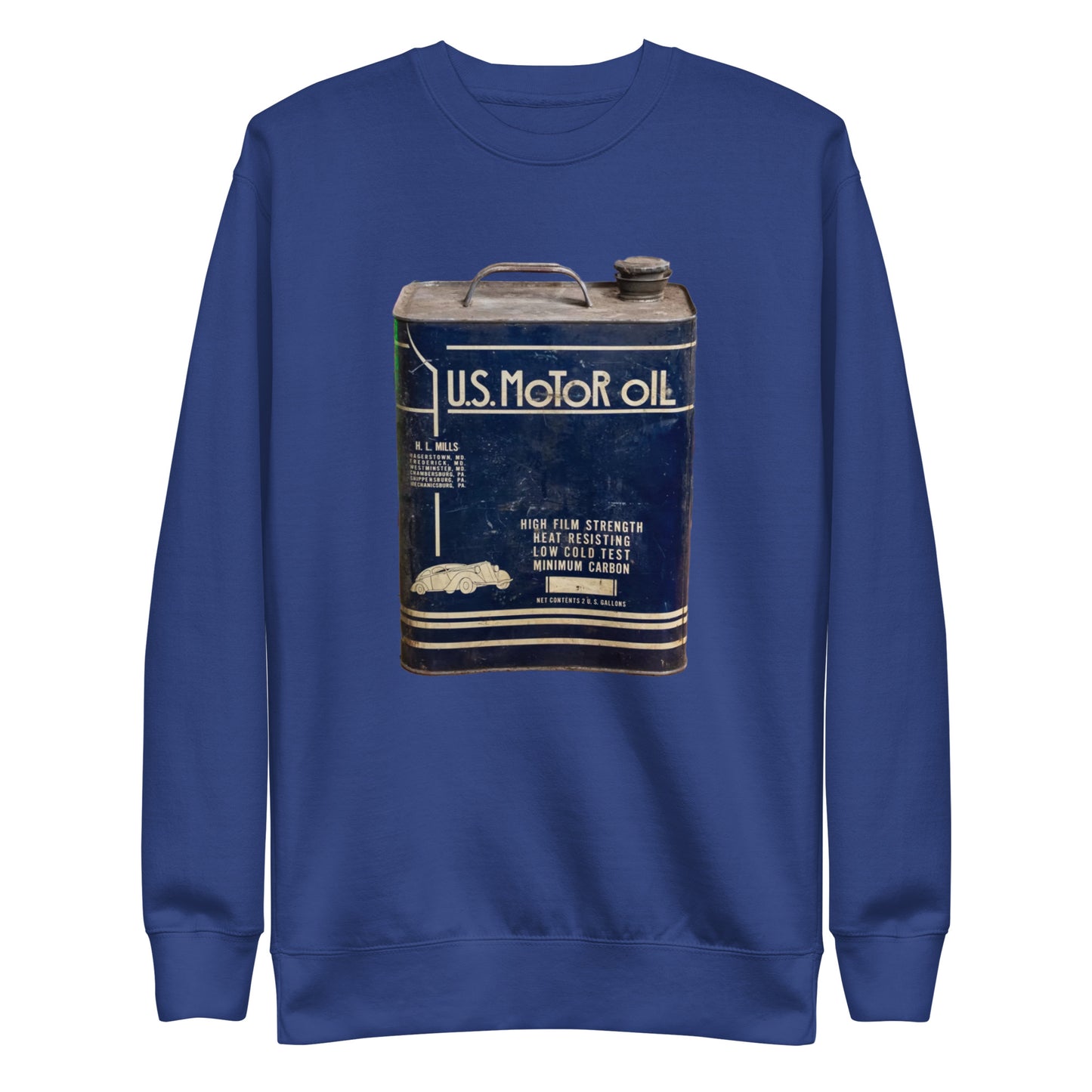 Vintage US Motor Oil Steel Gallon Style Unisex Premium Sweatshirt