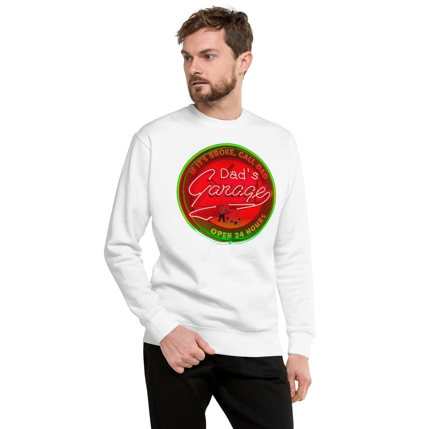 Dads Garage Retro Neon Sign Unisex Premium Sweatshirt