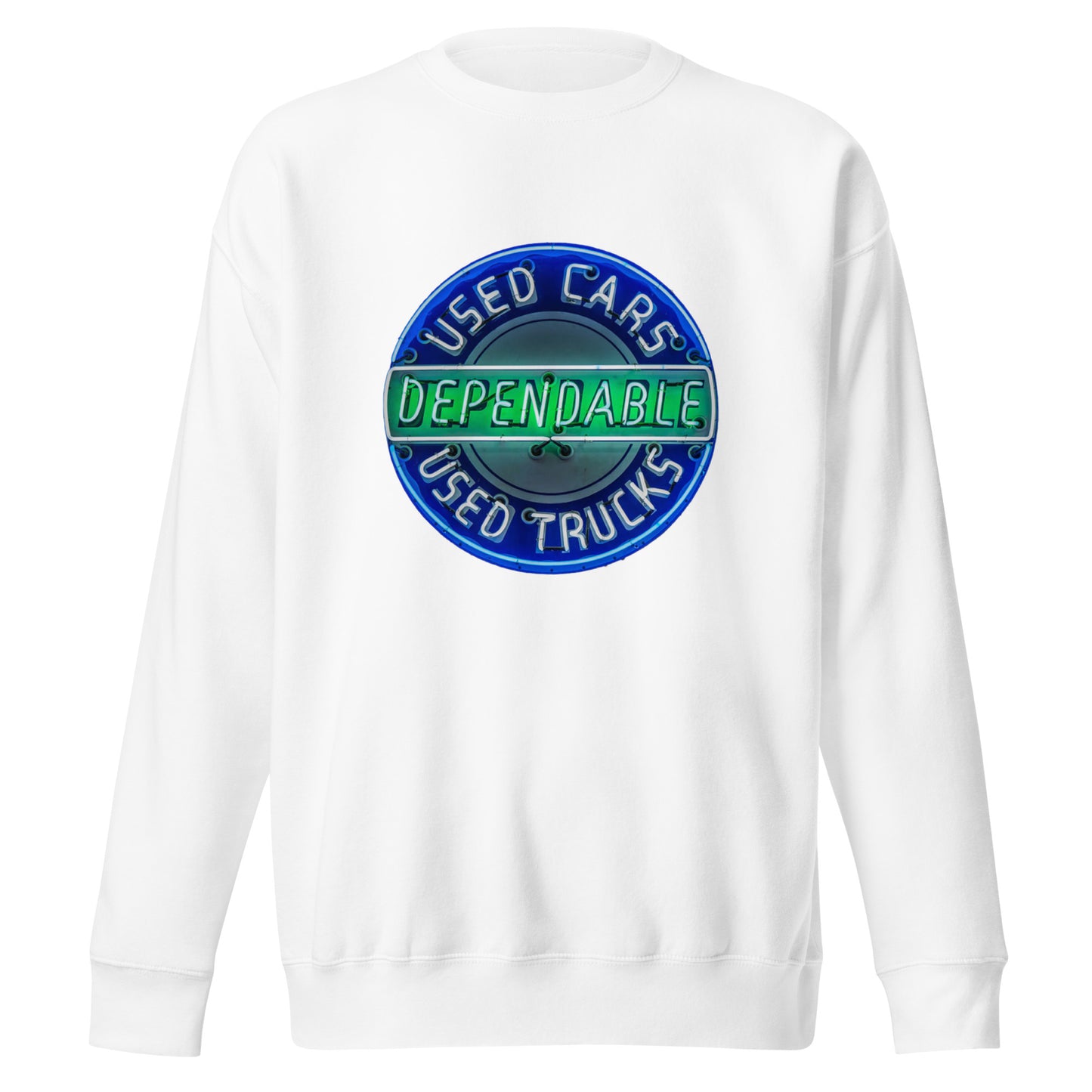 Retro Dependable Used Cars Neon Design Unisex Premium Sweatshirt