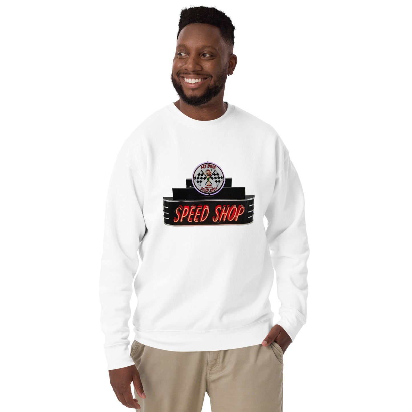 Vintage Neon Speed Shop Sign Unisex Premium Sweatshirt