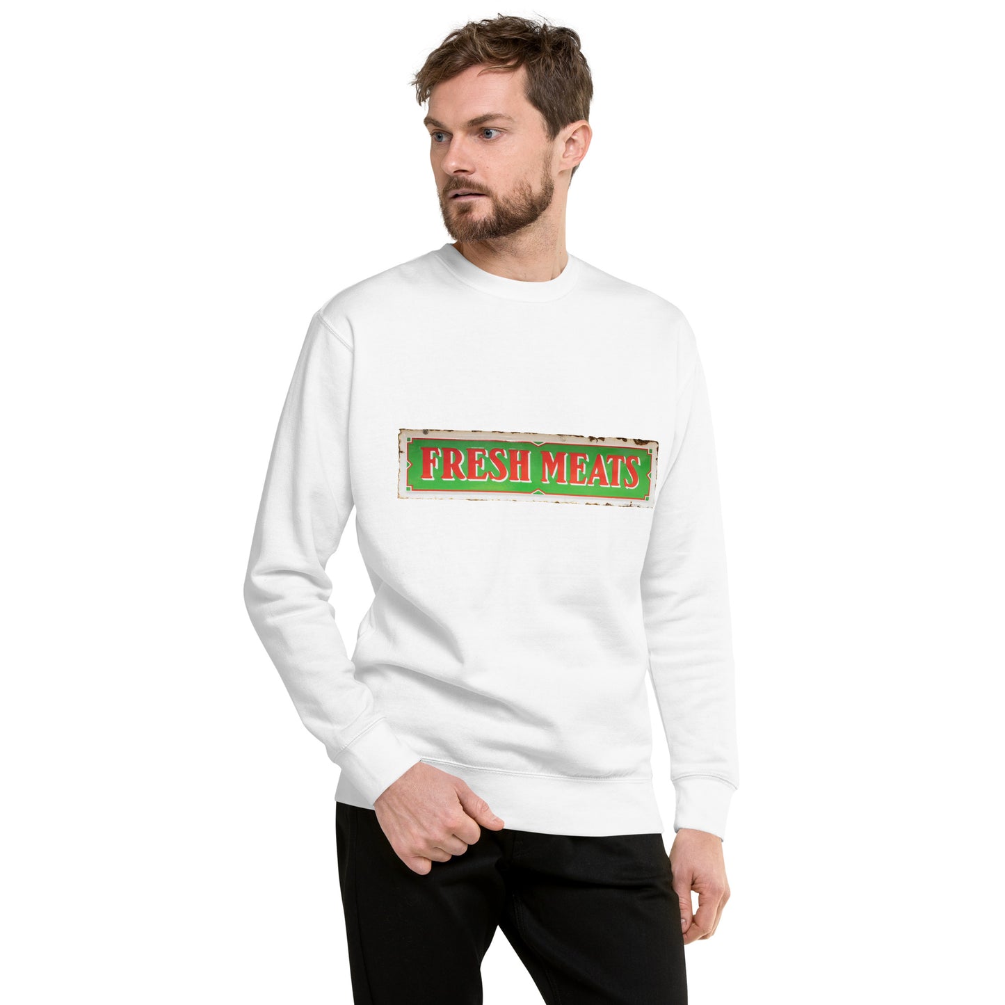 Vintage Fresh Meat Sign Porcelain Style Unisex Premium Sweatshirt