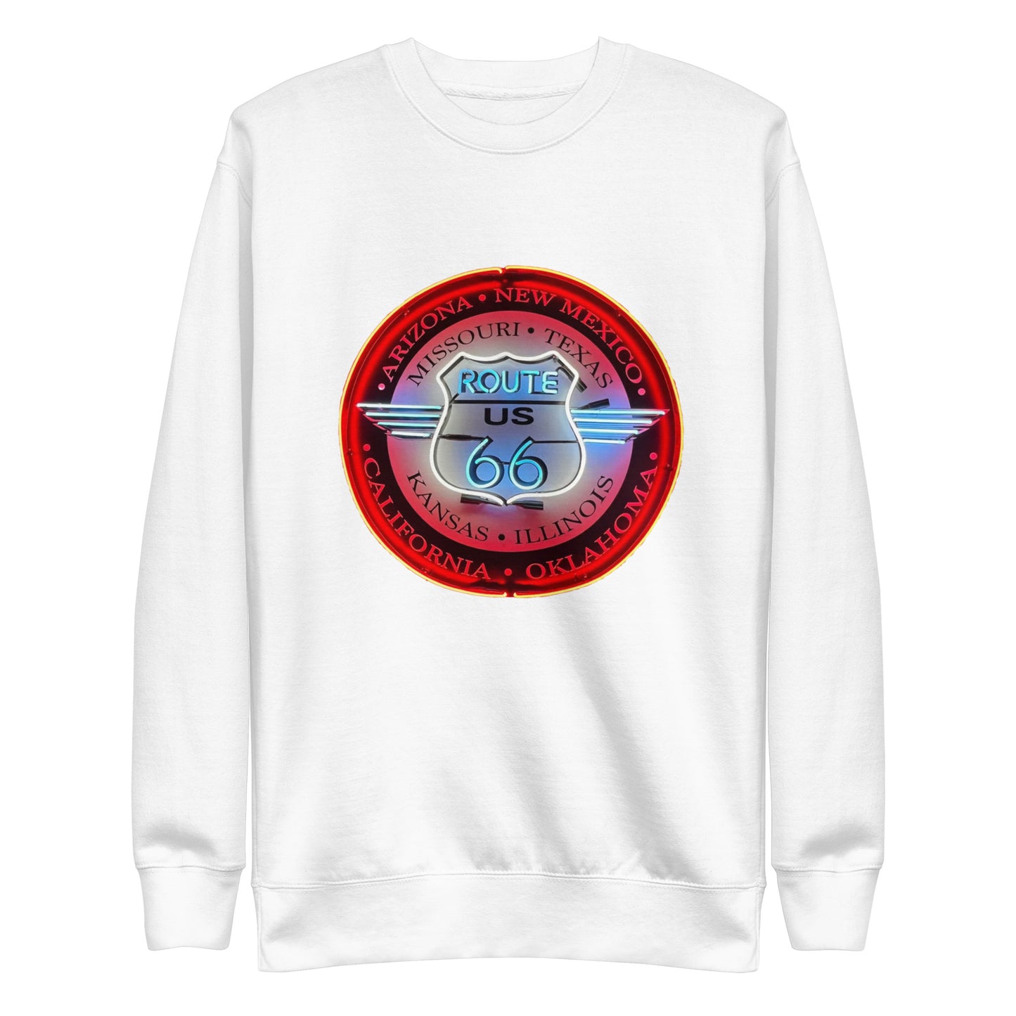 Vintage Route 66 Neon Style Lit Unisex Premium Sweatshirt