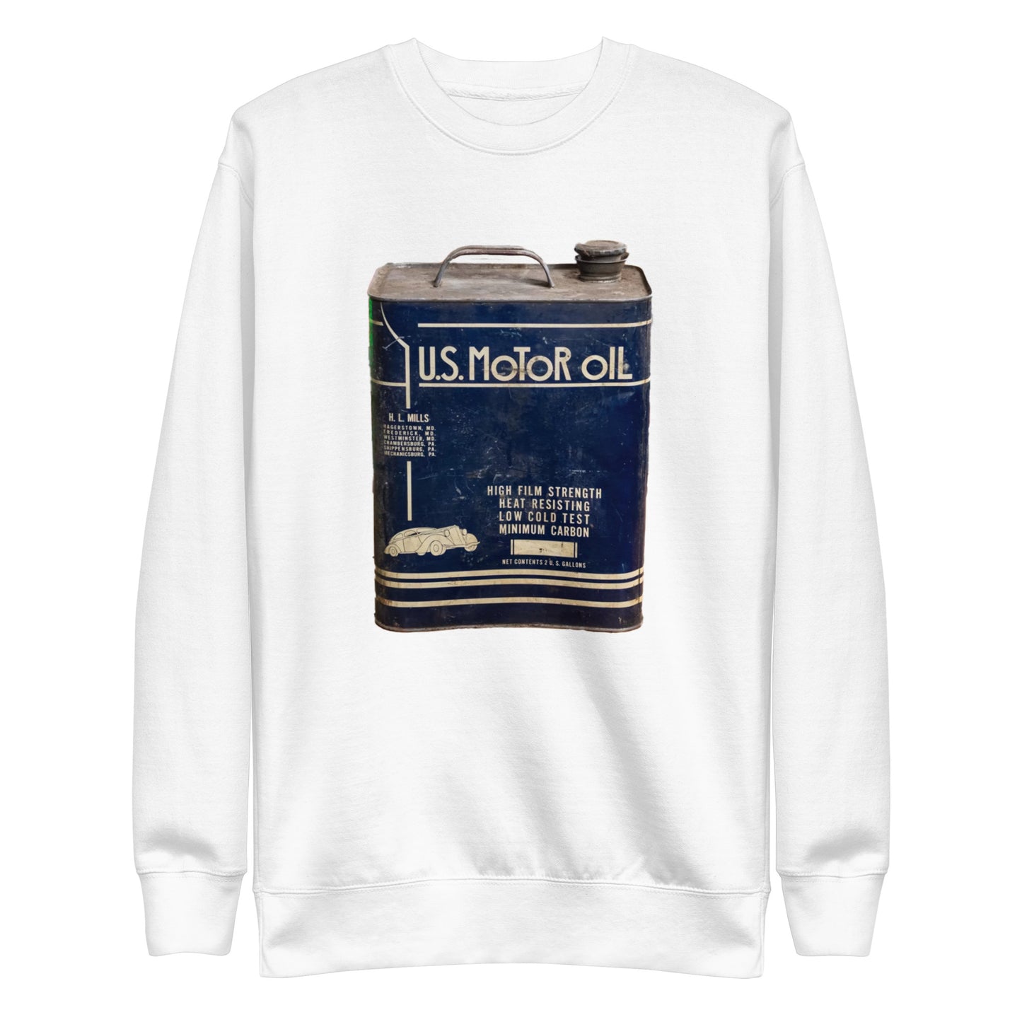 Vintage US Motor Oil Steel Gallon Style Unisex Premium Sweatshirt