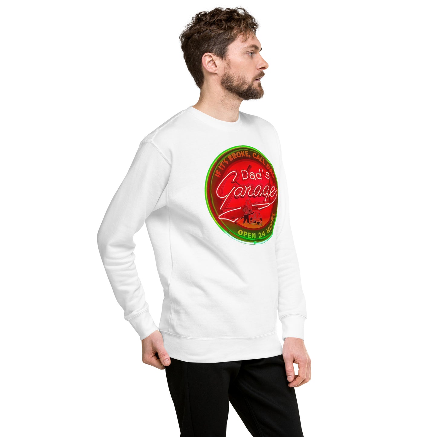 Dads Garage Retro Neon Sign Unisex Premium Sweatshirt