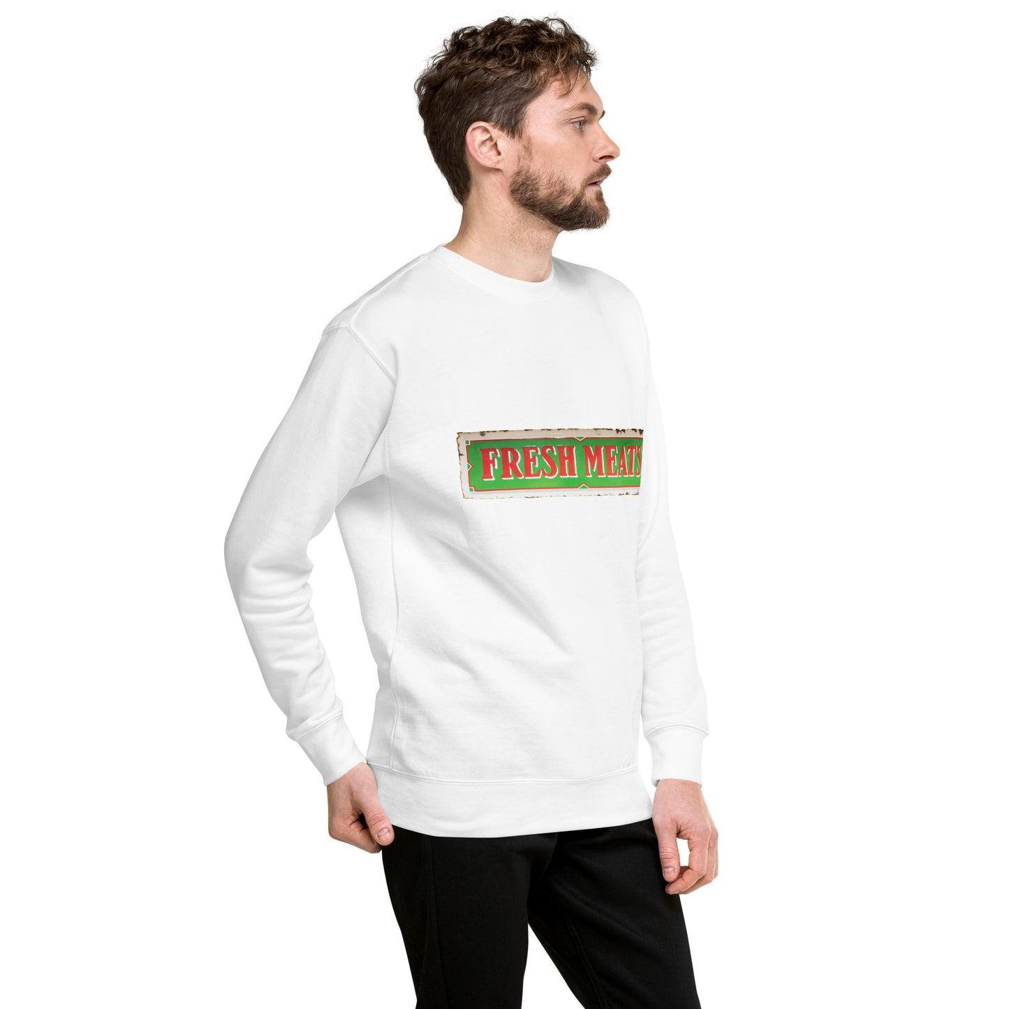 Vintage Fresh Meat Sign Porcelain Style Unisex Premium Sweatshirt