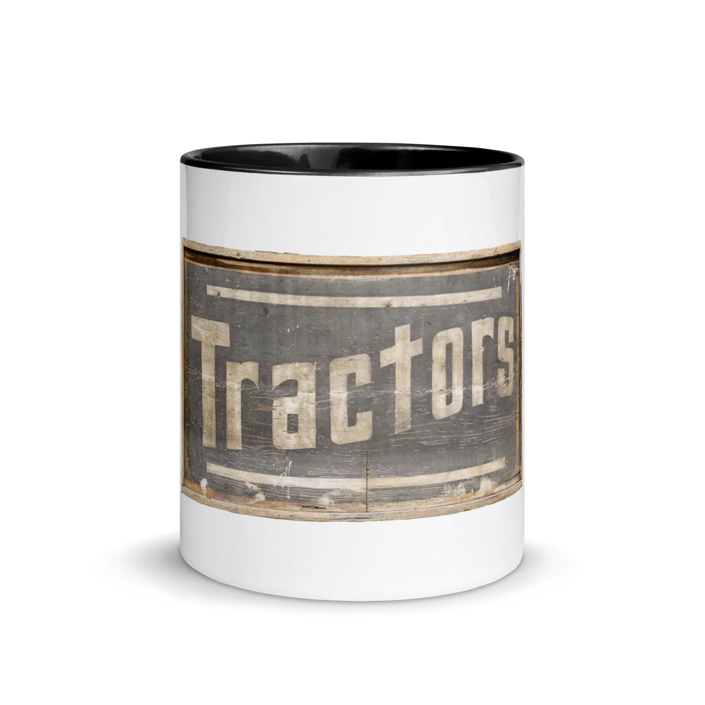 Retro Tractors Sign Wood Style Mug with Color Inside