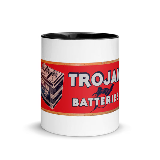 Vintage Trojan Battery Sign Mug with Color Inside