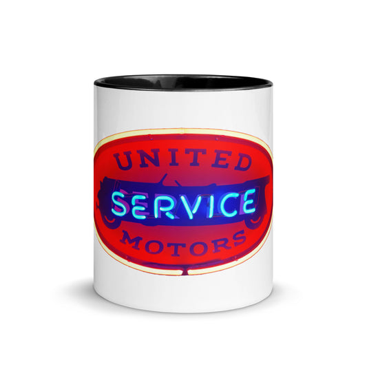 Vintage United Service Motor Neon Style Lit Mug with Color Inside