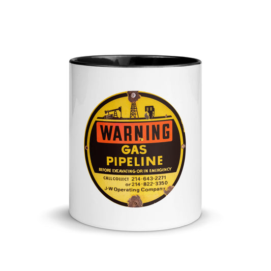 Retro Gas Warning Sign Tin Mug with Color Inside